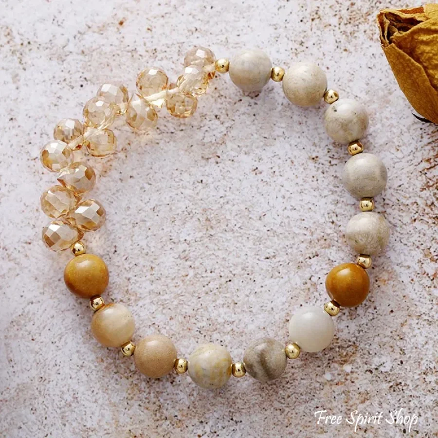 Natural Druzy Picture Jasper & Rose Quartz Bracelet Set - Image 4
