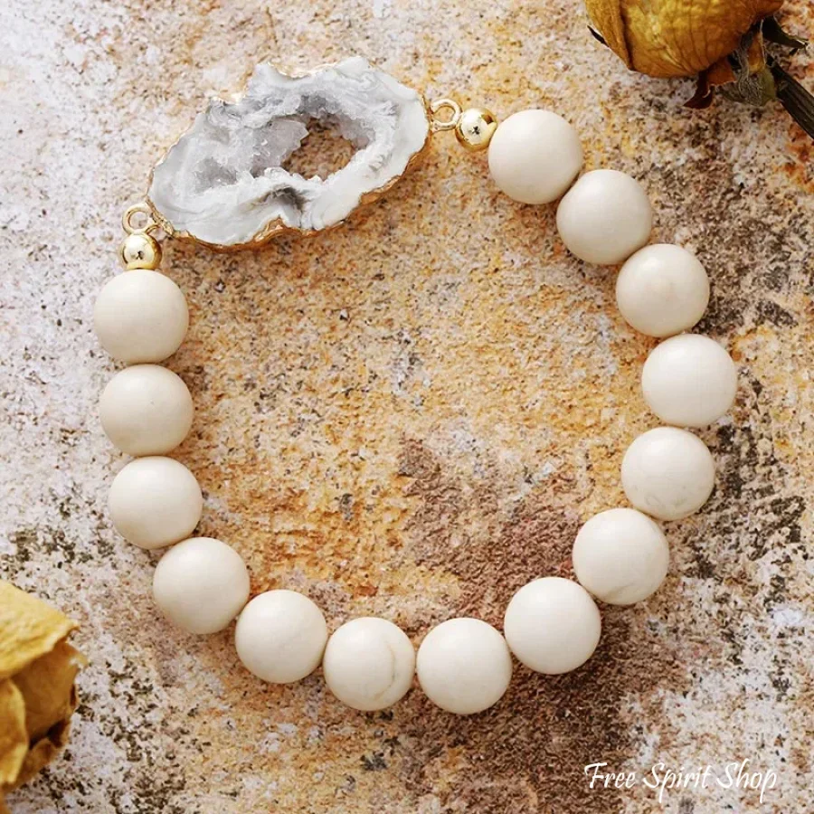 Natural Druzy Picture Jasper & Rose Quartz Bracelet Set - Image 6