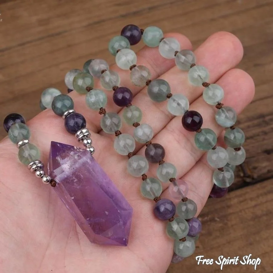 Natural Fluorite & Amethyst Wand-Point Necklace - Image 3