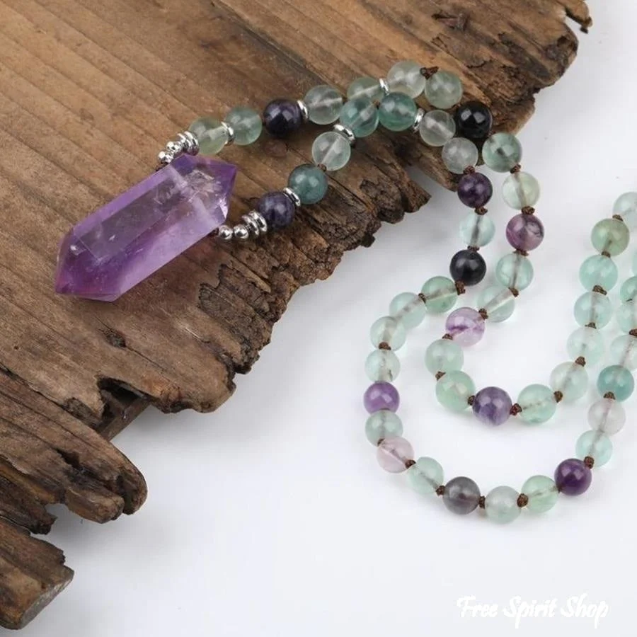 Natural Fluorite & Amethyst Wand-Point Necklace - Image 4