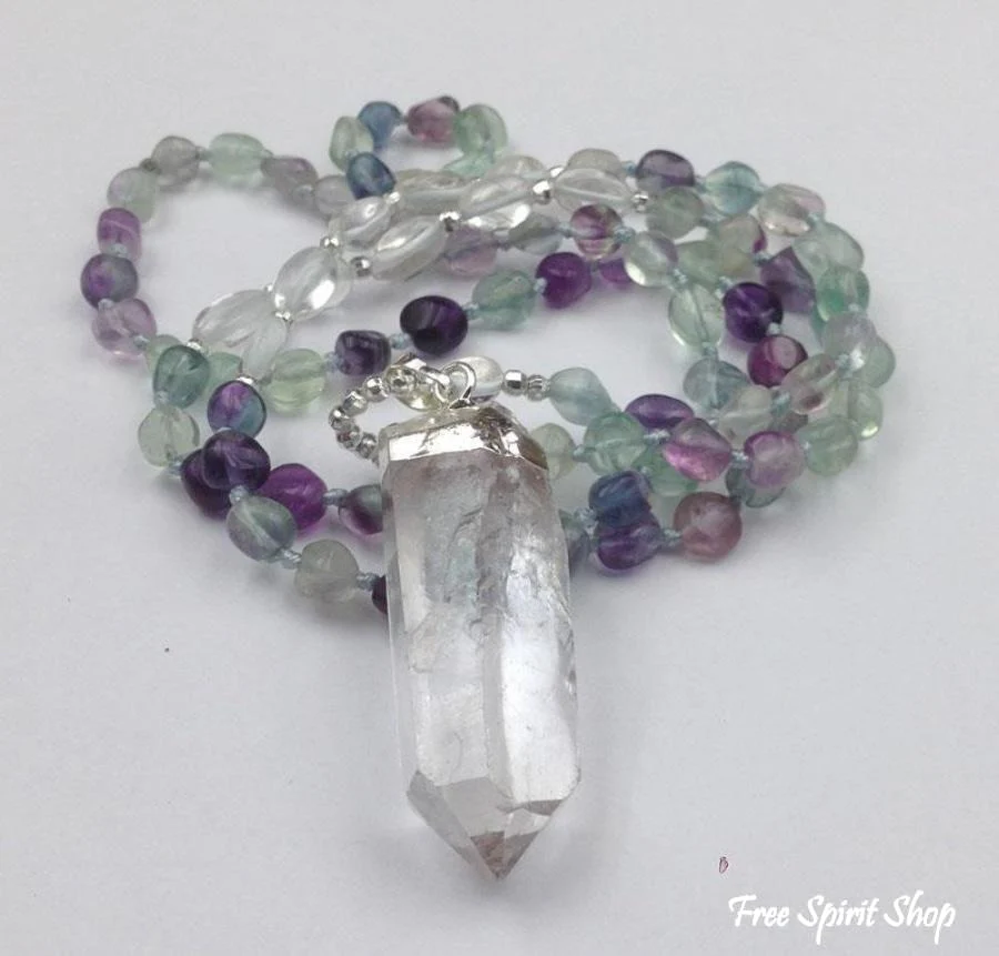 Natural Fluorite & Clear Quartz Gemstone Necklace - Image 3