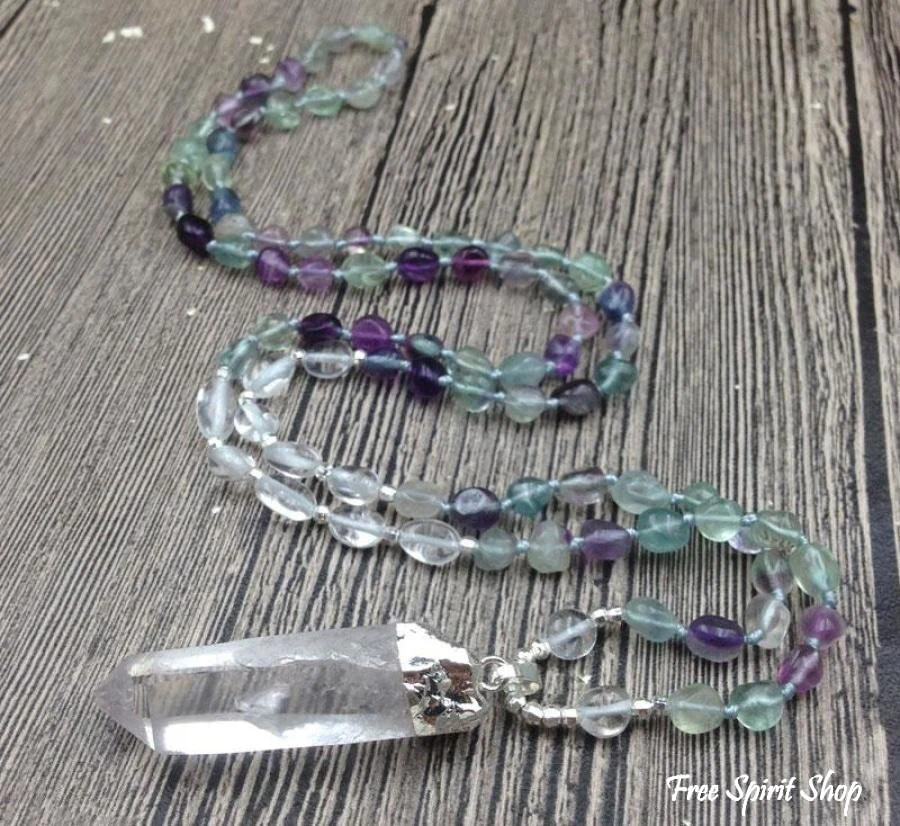 Natural Fluorite & Clear Quartz Gemstone Necklace - Image 4