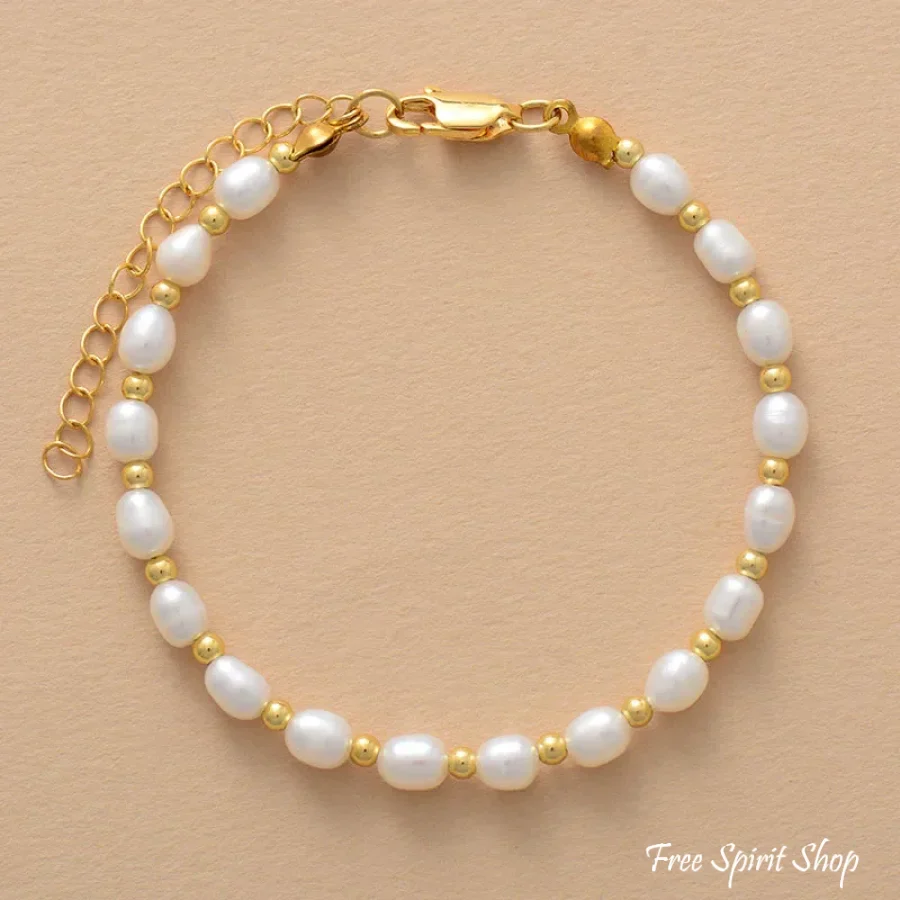 Natural Freshwater Pearl Gold Chain Bracelet - Image 2