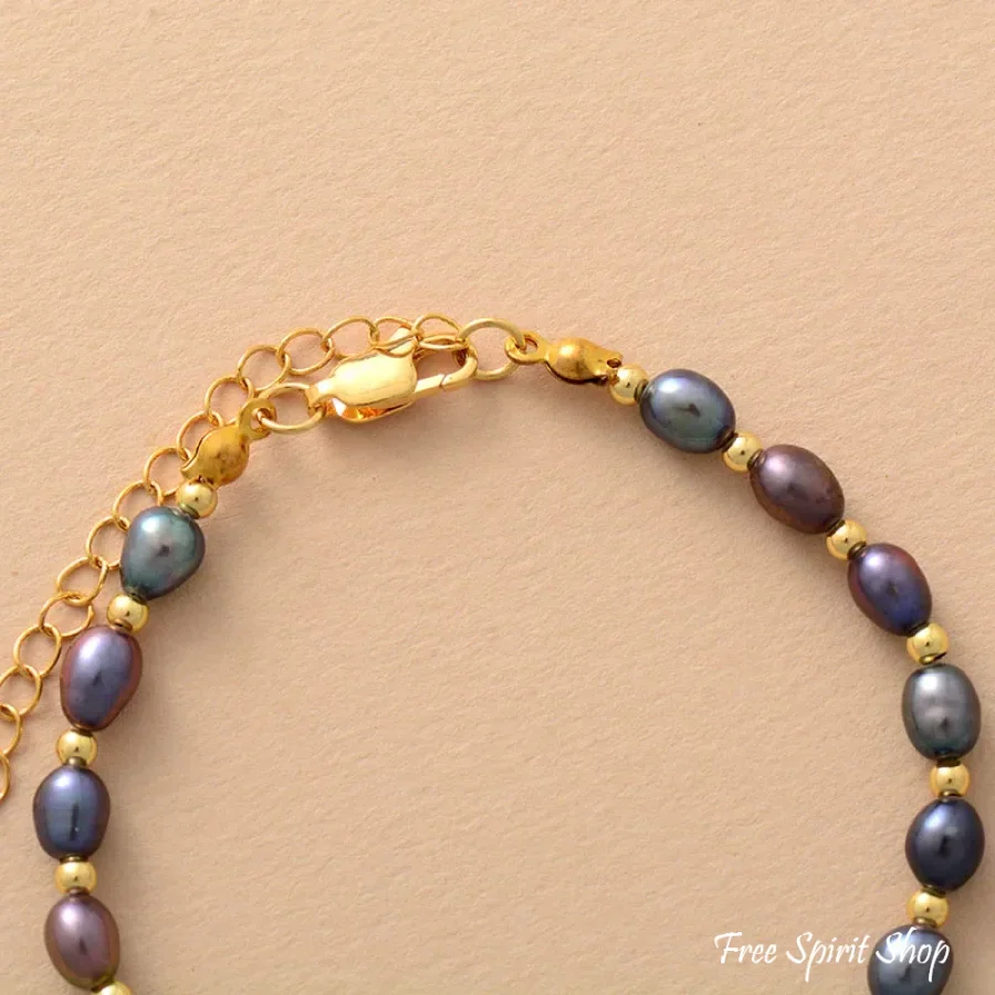 Natural Freshwater Pearl Gold Chain Bracelet - Image 3