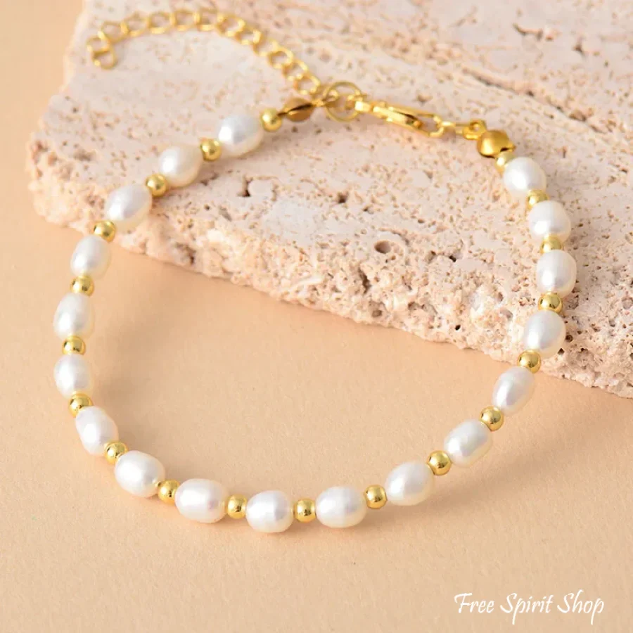Natural Freshwater Pearl Gold Chain Bracelet - Image 4