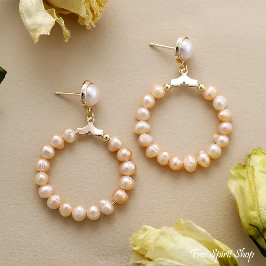 Natural Freshwater Pearl Hoop Earrings - Image 2