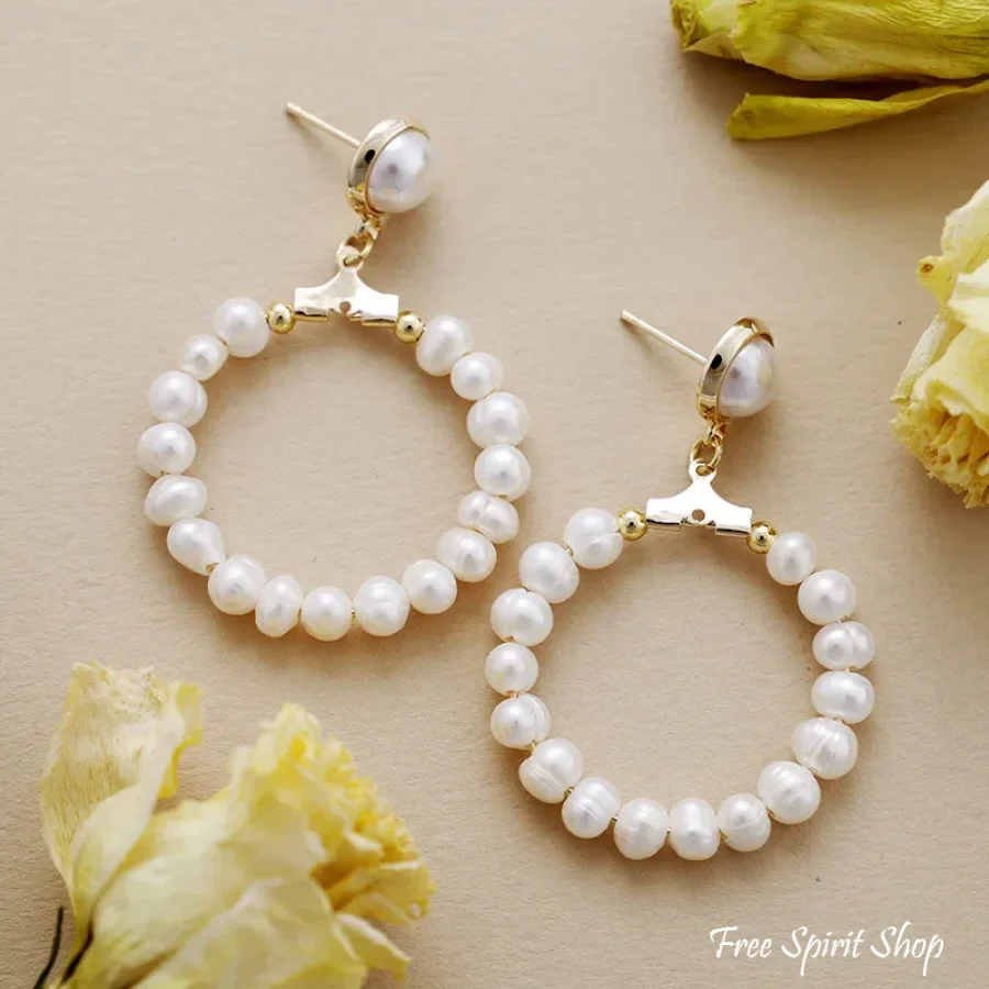 Natural Freshwater Pearl Hoop Earrings - Image 3