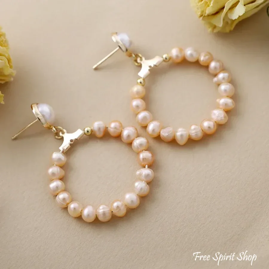 Natural Freshwater Pearl Hoop Earrings - Image 4