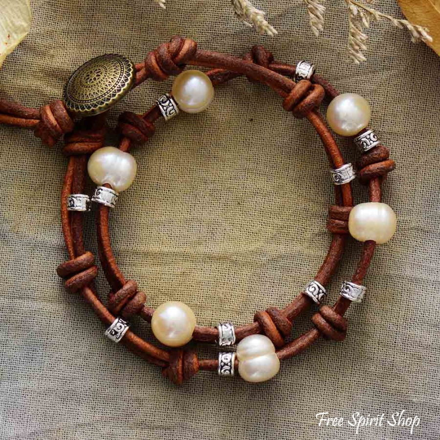 Natural Freshwater Pearl & Leather Choker / Bracelet