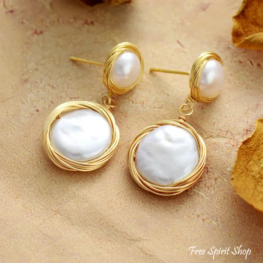 Natural Freshwater Pearl & Mother-of-Pearl Earrings - Image 2
