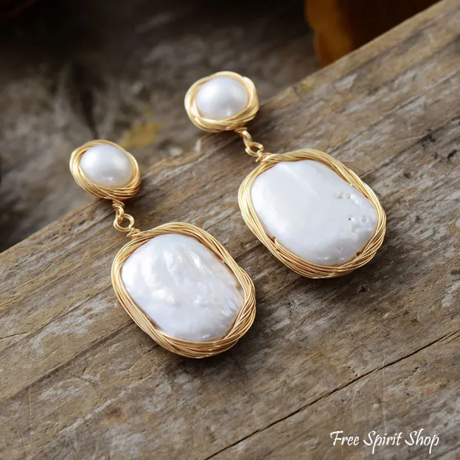 Natural Freshwater Pearl & Mother-of-Pearl Earrings - Image 3