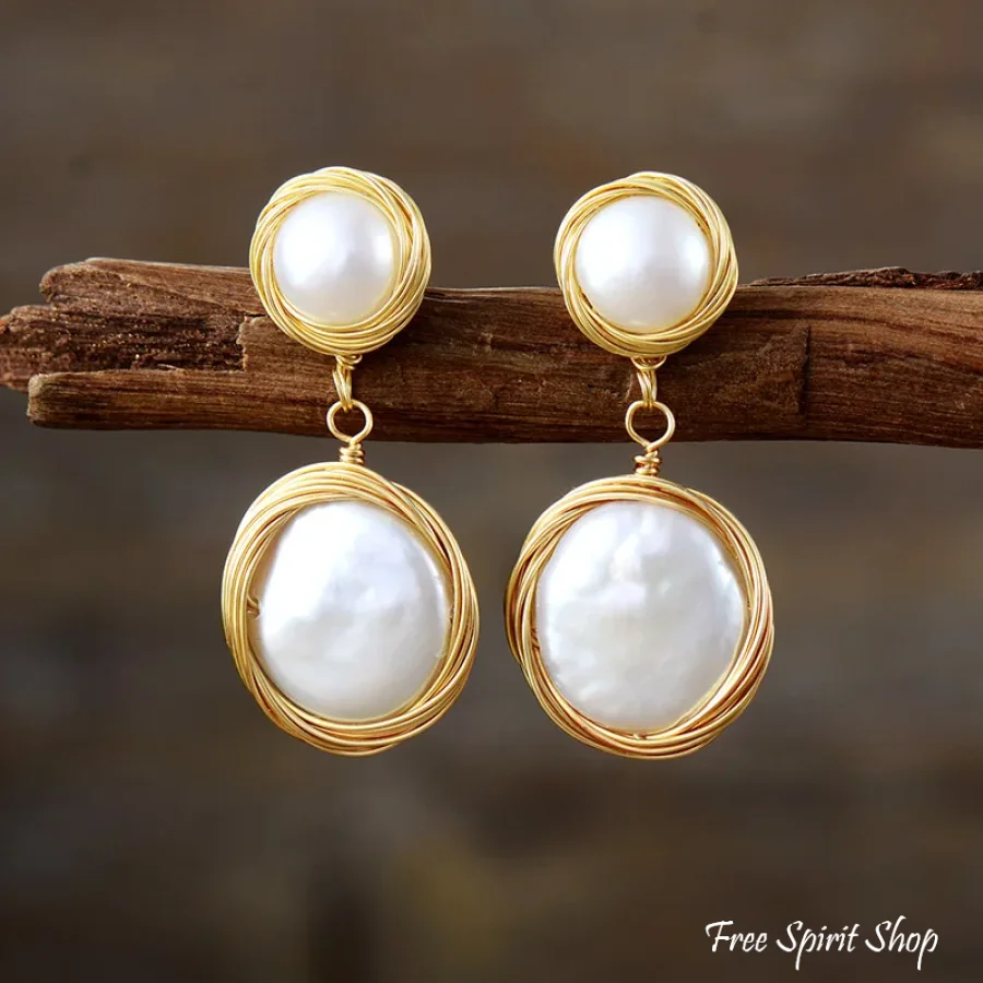 Natural Freshwater Pearl & Mother-of-Pearl Earrings - Image 4