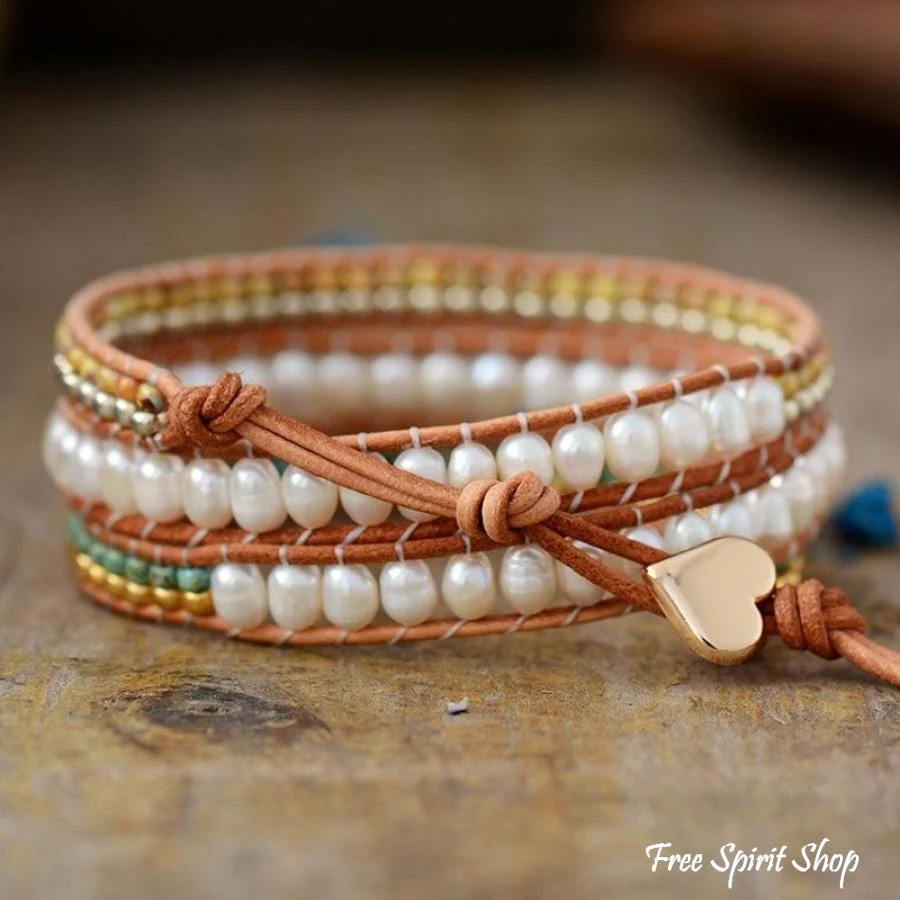 Natural Freshwater Pearl & Seed-beads Wrap Bracelet - Image 2