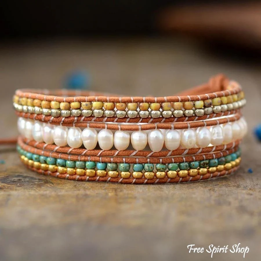 Natural Freshwater Pearl & Seed-beads Wrap Bracelet - Image 3