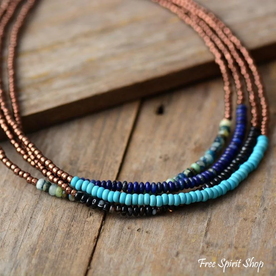 Natural Gemstone & Seed Bead Choker Necklaces - Image 4