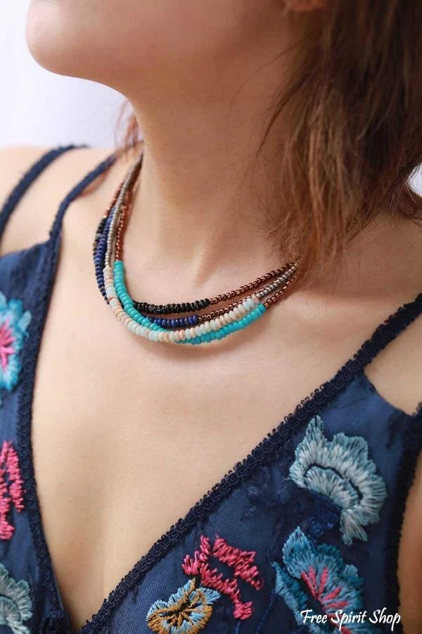 Natural Gemstone & Seed Bead Choker Necklaces - Image 6