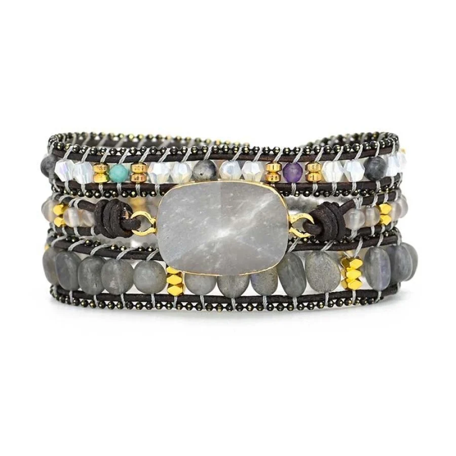 Natural Gray Quartz Wrap Bracelet - Image 5