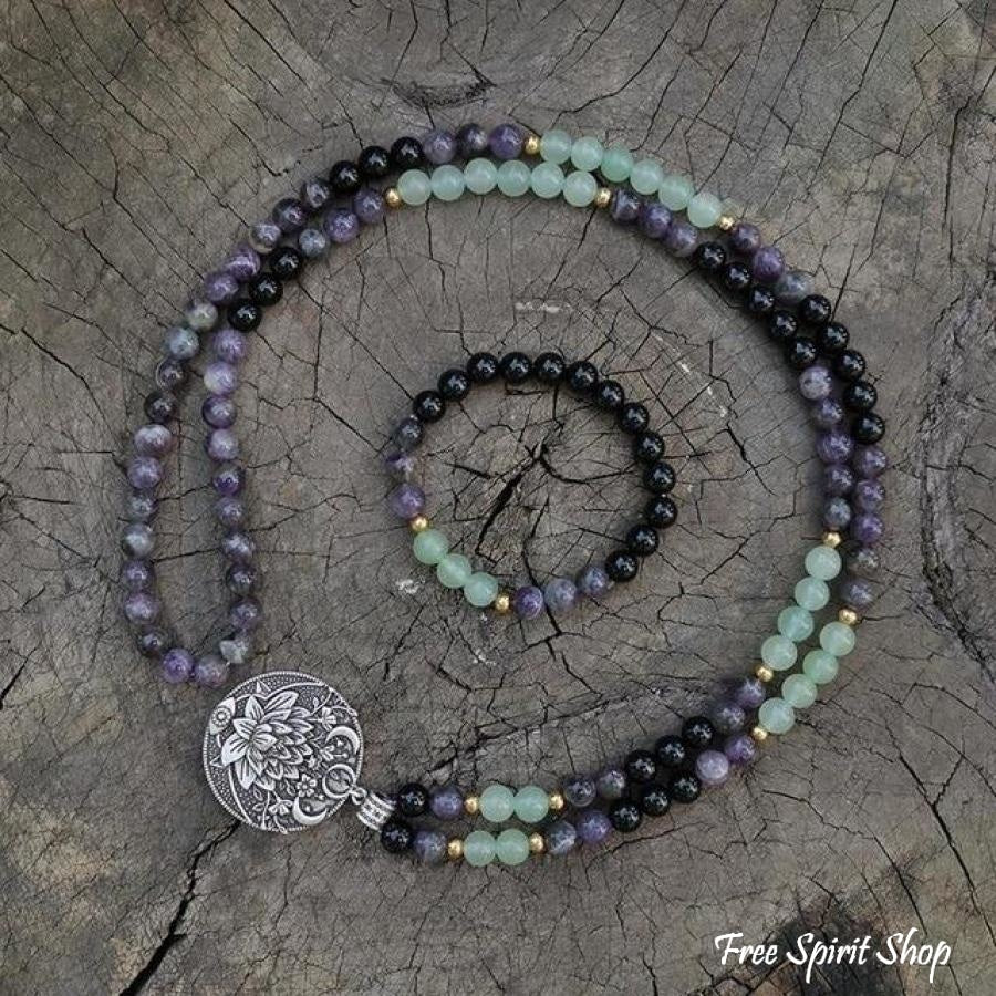 Natural Green Aventurine Amethyst & Black Onyx Bead Bracelet - Image 4