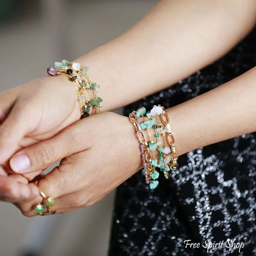 Natural Green Aventurine Gold Chain Multi-Layer Bracelet - Image 2