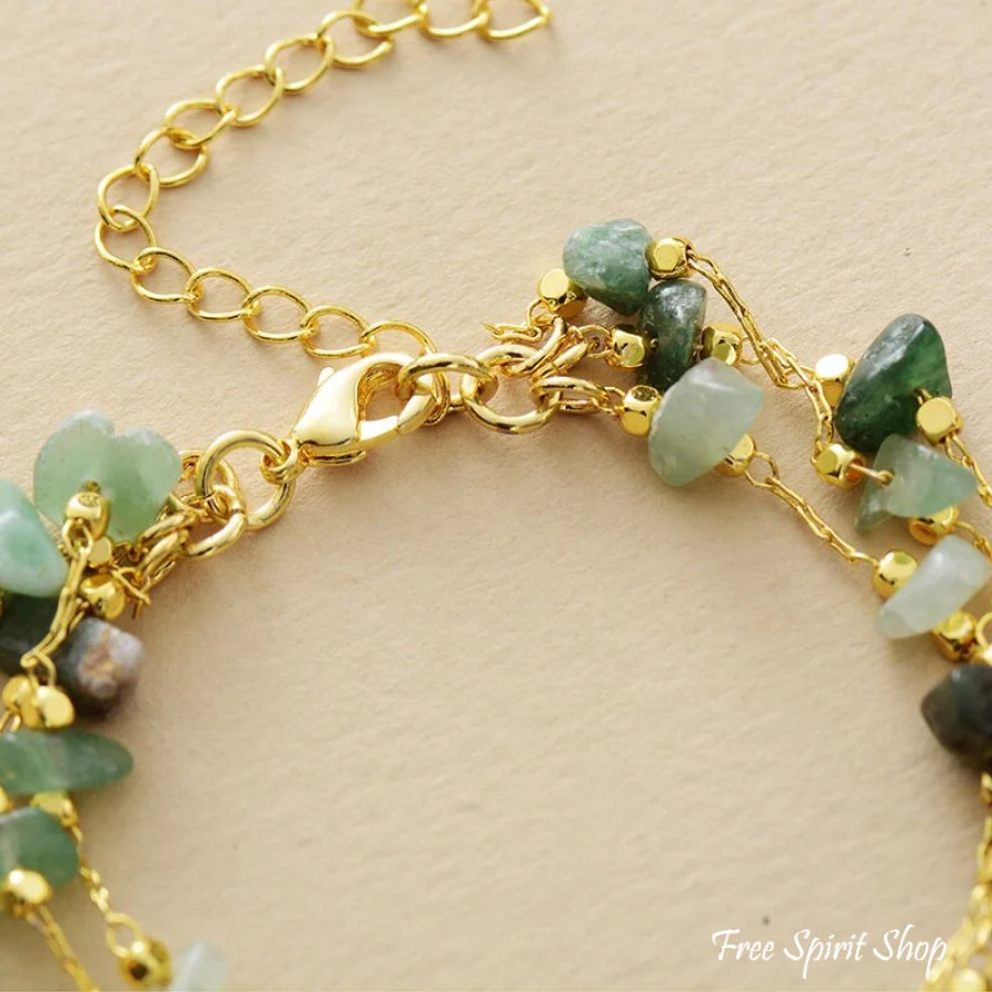 Natural Green Aventurine Gold Chain Multi-Layer Bracelet - Image 3