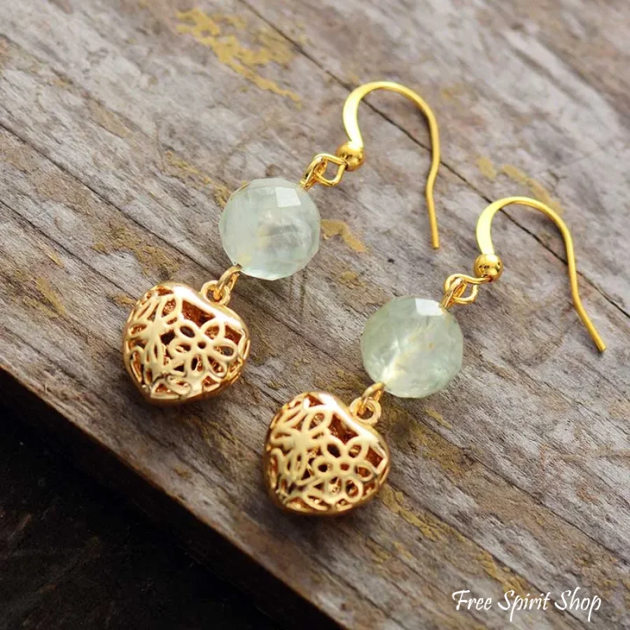 Natural Green Aventurine Heart Drop Earrings - Image 2