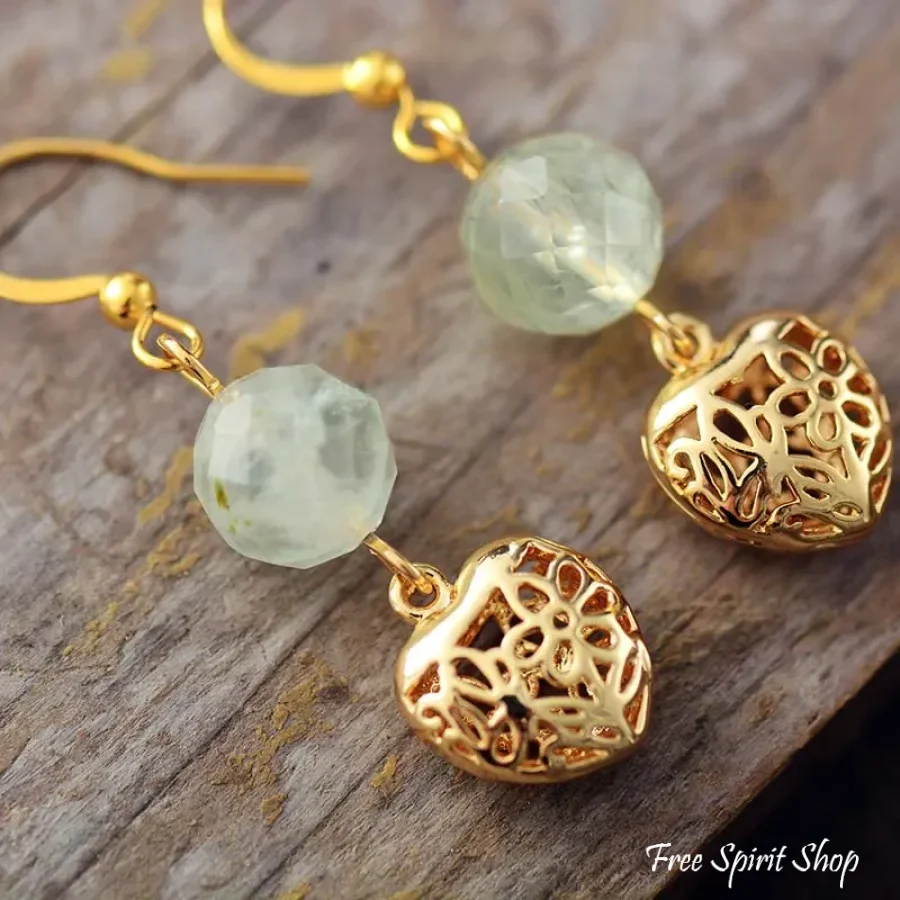 Natural Green Aventurine Heart Drop Earrings - Image 3