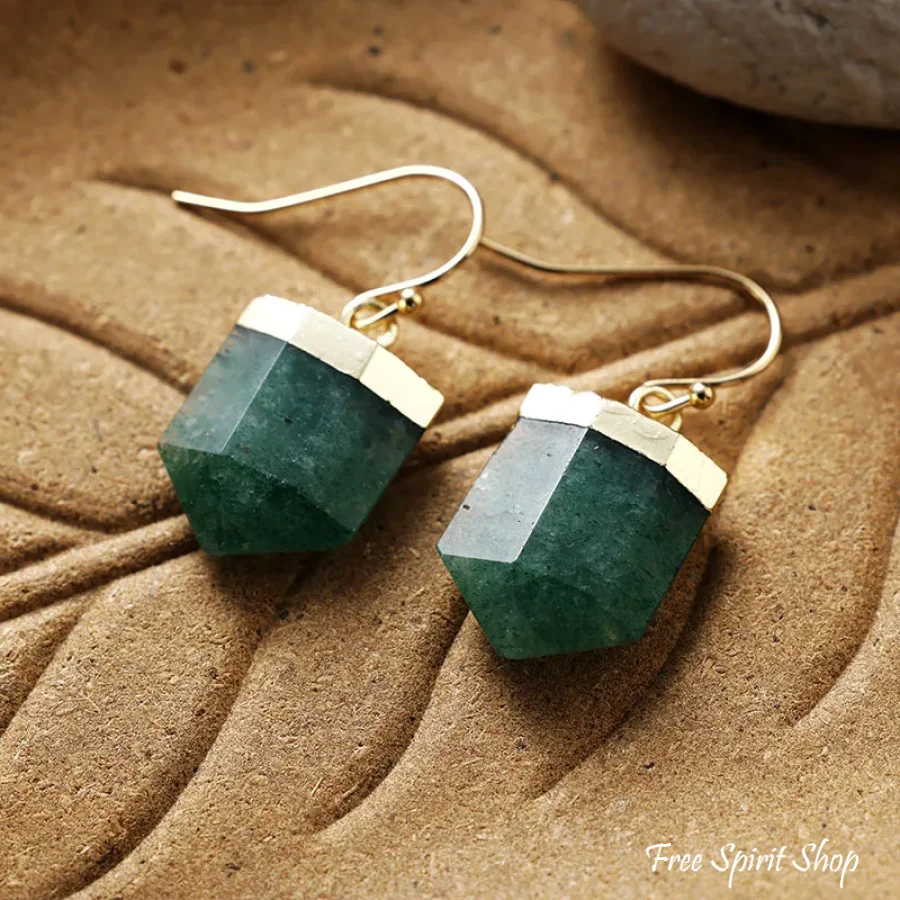 Natural Green Aventurine Point Earrings - Image 2