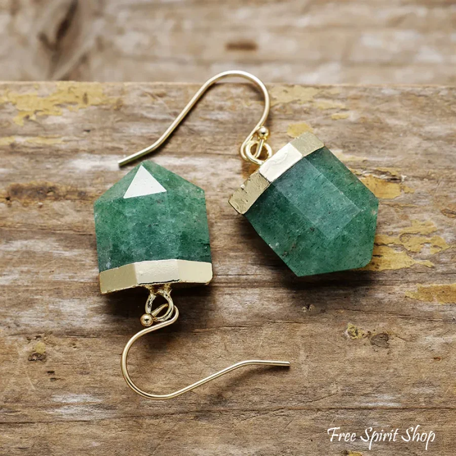 Natural Green Aventurine Point Earrings - Image 3