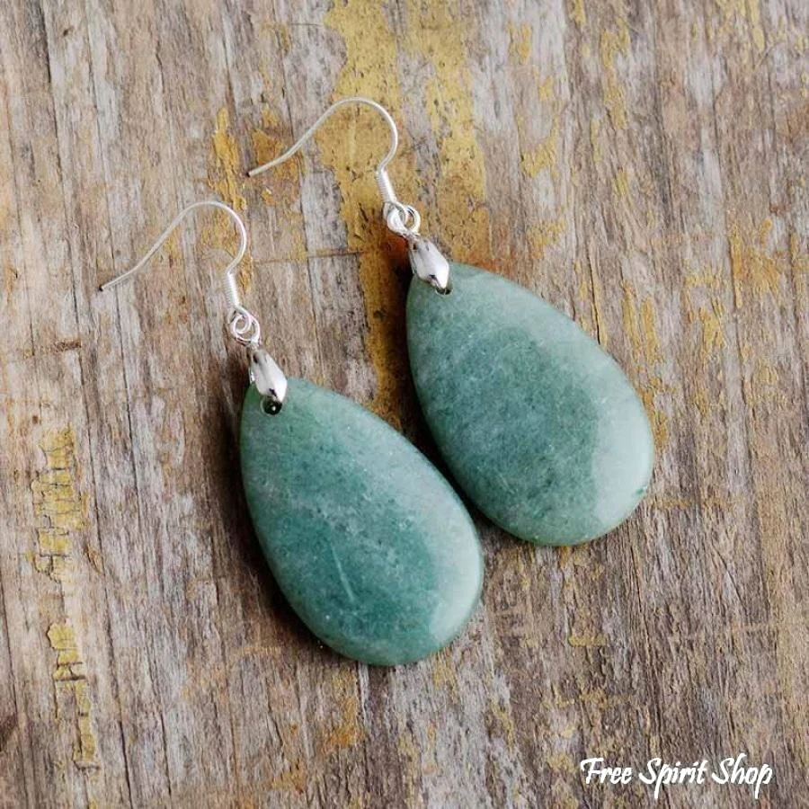 Natural Green Aventurine Teardrop Earrings - Image 3