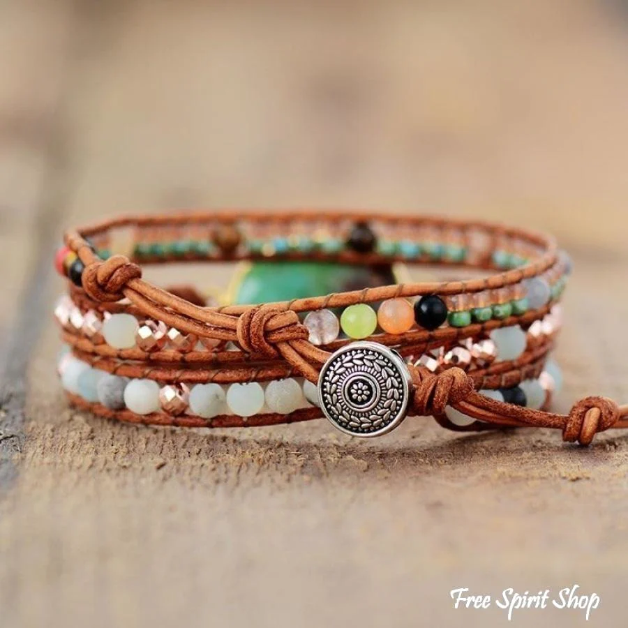 Natural Green Jade & Amazonite Wrap Bracelet - Image 4