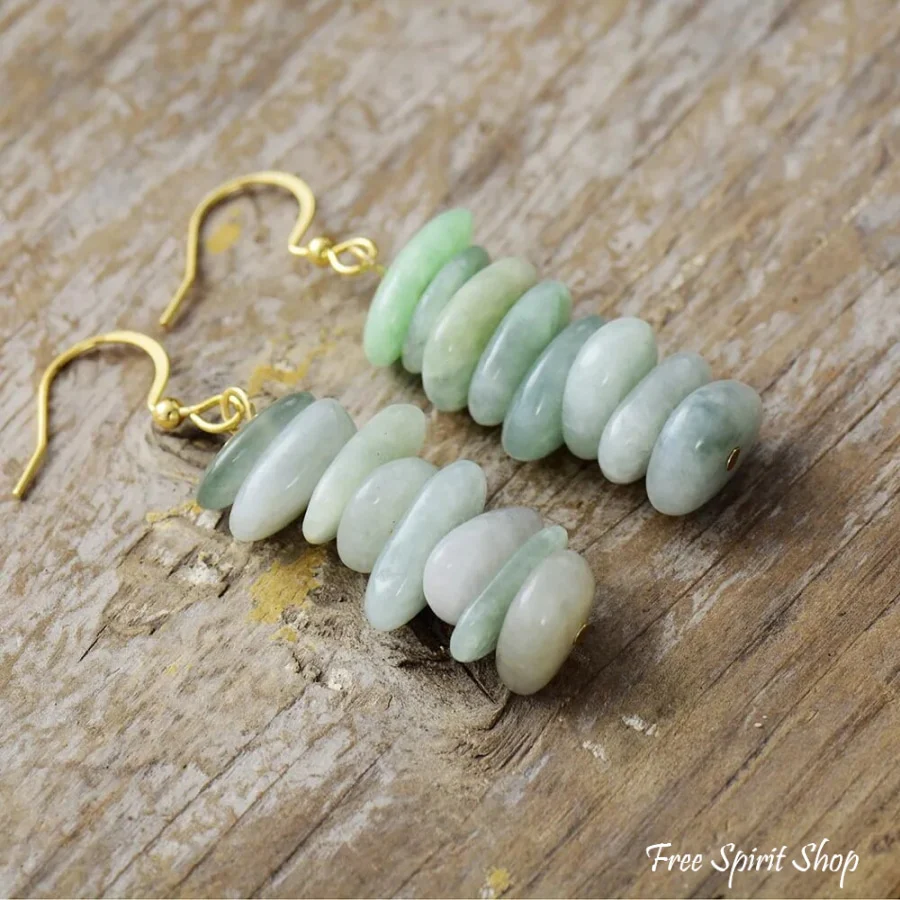 Natural Green Jade Drop Earrings - Image 2