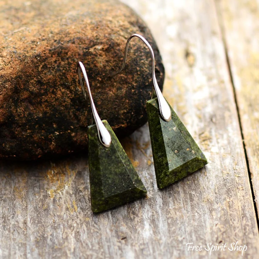 Natural Green Jasper Pyramid Earrings - Image 2