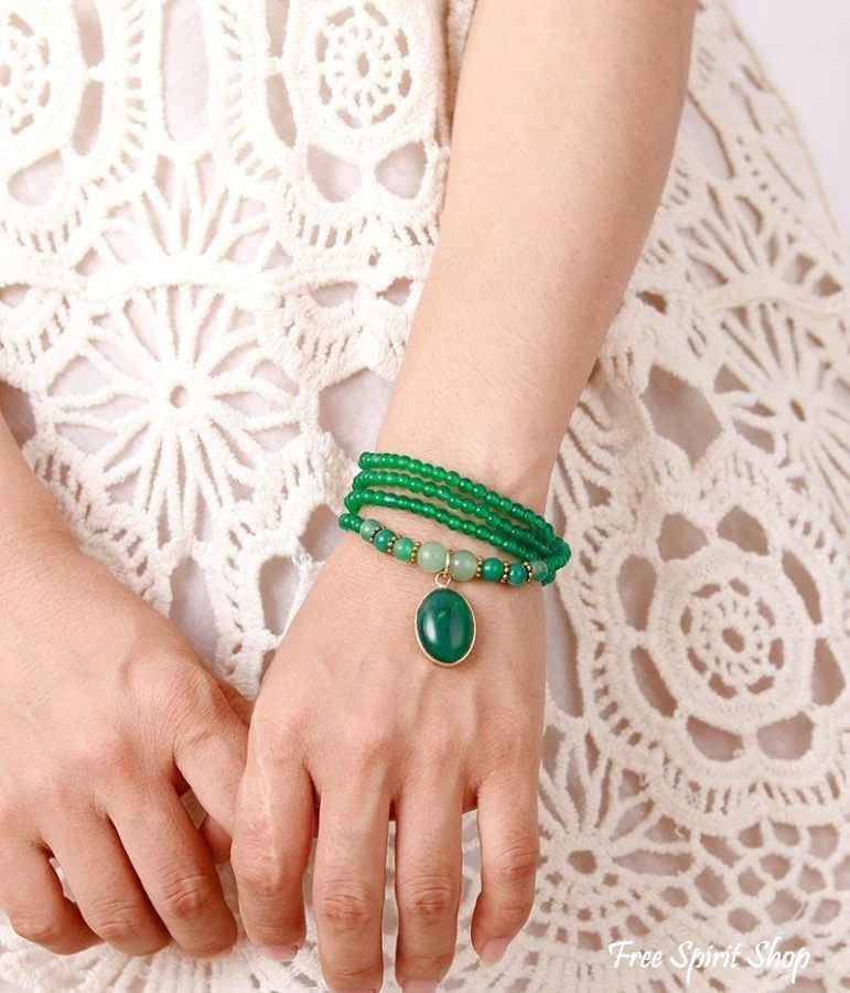 Natural Green Onyx Beaded Bracelet / Necklace - Image 2