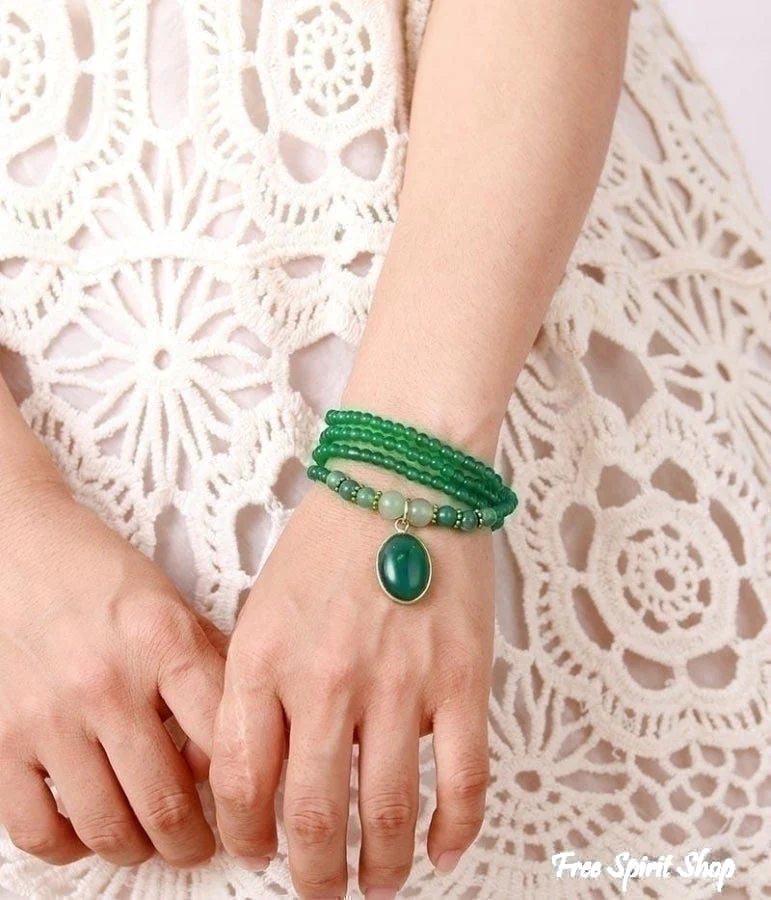 Natural Green Onyx Beaded Bracelet / Necklace - Image 3