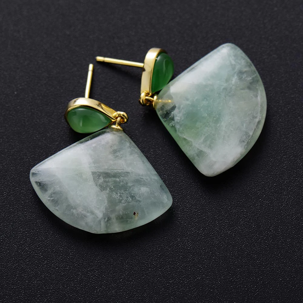 Natural Green Quartz Crystal Geometric Earrings - Image 3