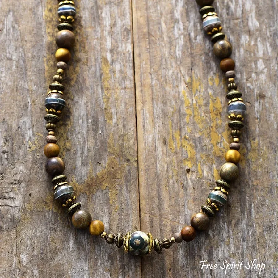 Natural Green Sandalwood & Onyx Choker Necklace For Men