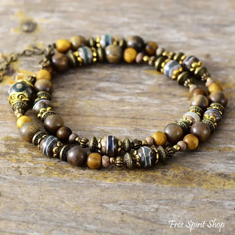 Natural Green Sandalwood & Onyx Choker Necklace For Men - Image 2
