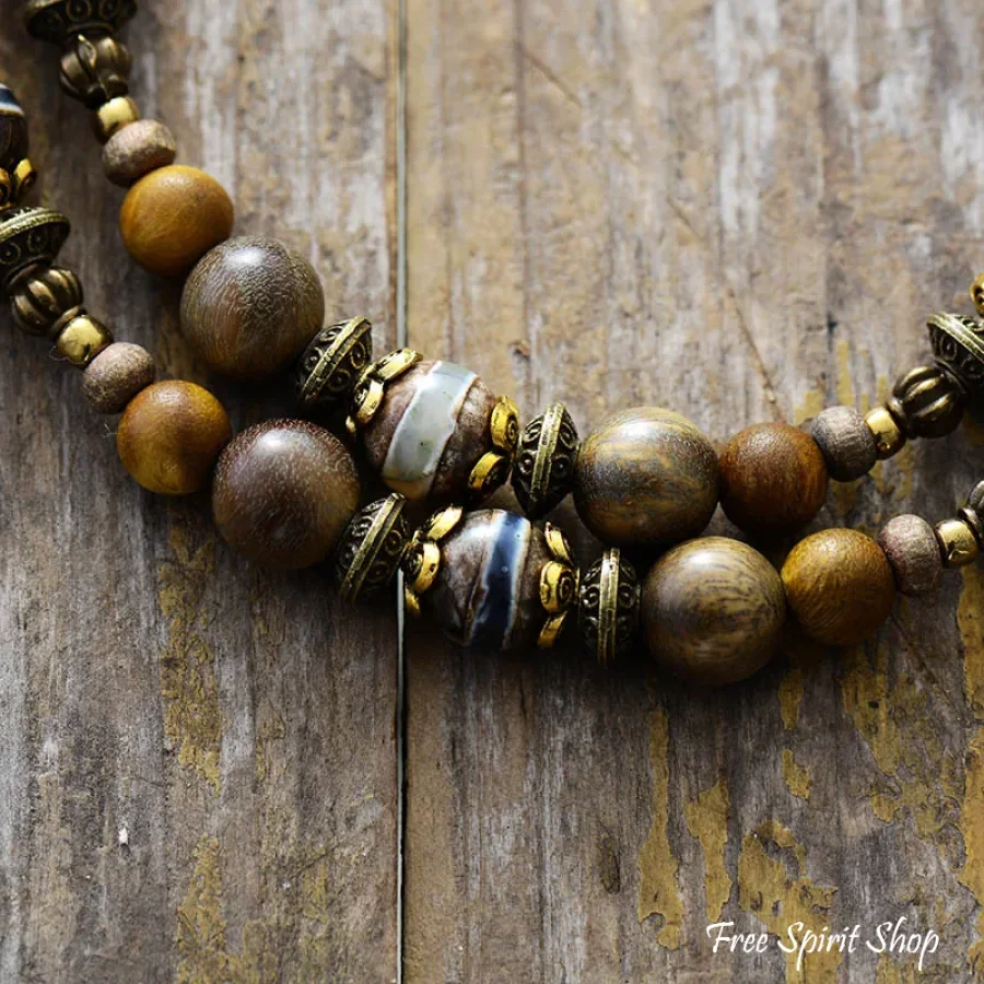 Natural Green Sandalwood & Onyx Choker Necklace For Men - Image 4