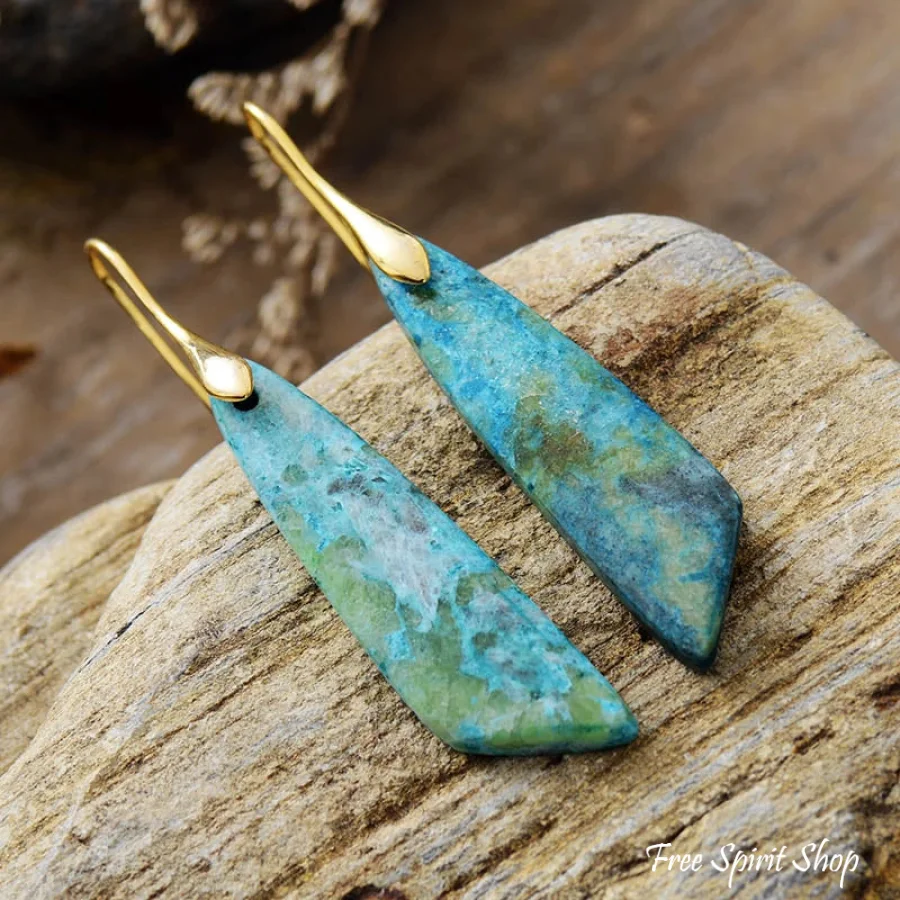 Natural Green Turquoise Jasper Earrings - Image 2