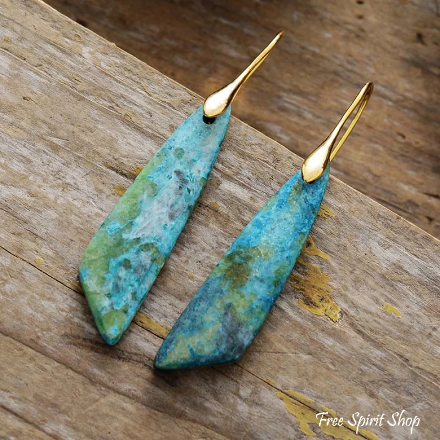Natural Green Turquoise Jasper Earrings - Image 4