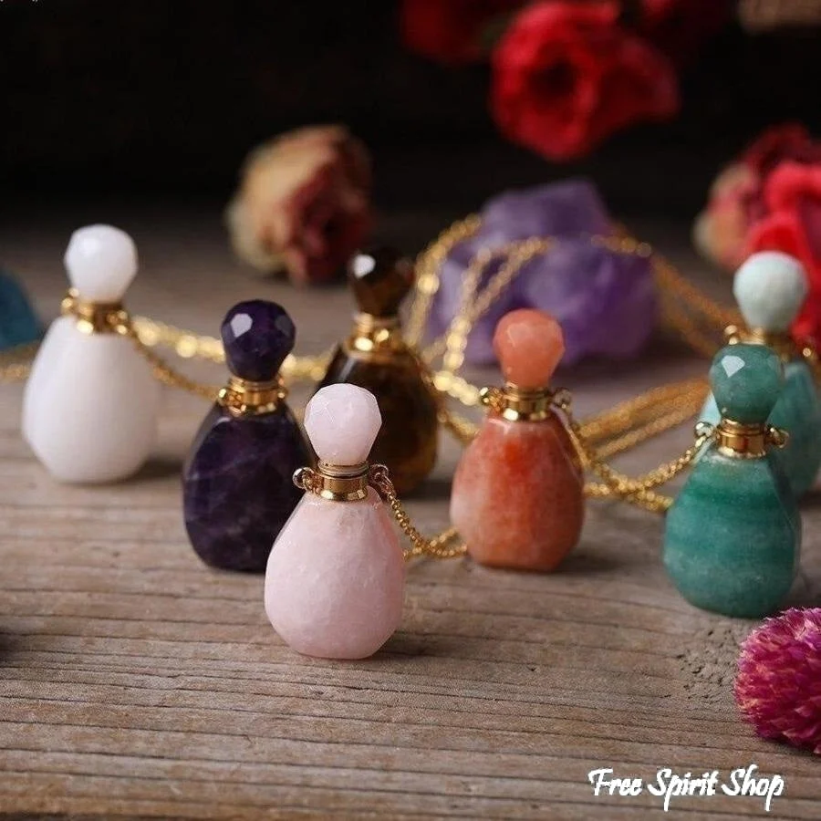Natural Healing Crystal Perfume Bottle Necklace - Image 2