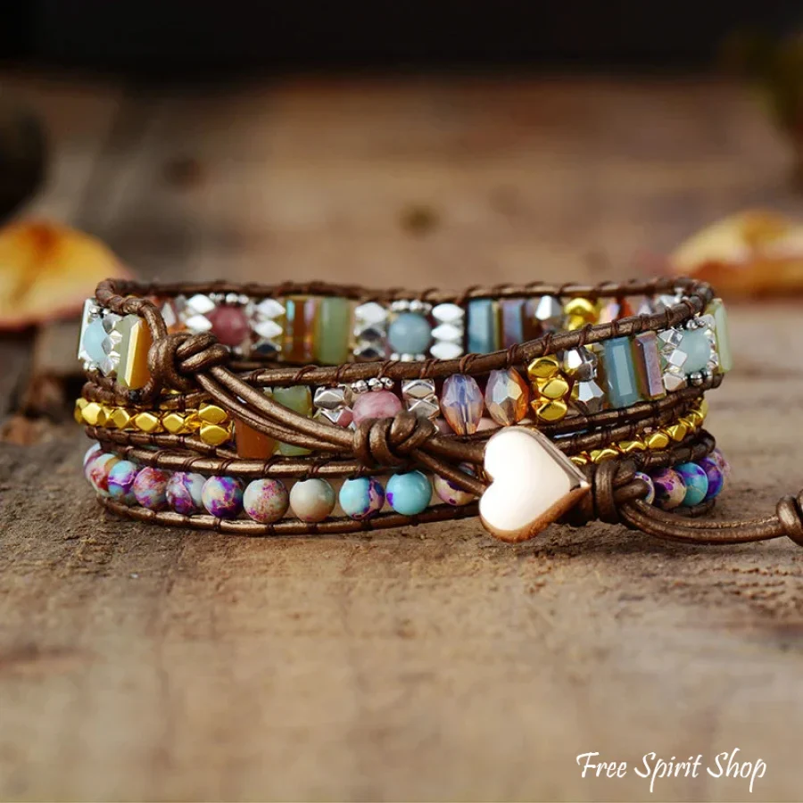 Natural Rhodonite & Jasper Wrap Bracelet - Image 6