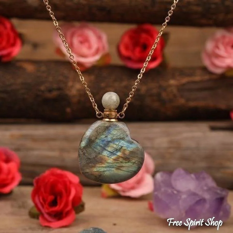 Natural Heart-Shaped Crystal Perfume Bottle Pendant Necklace - Image 2