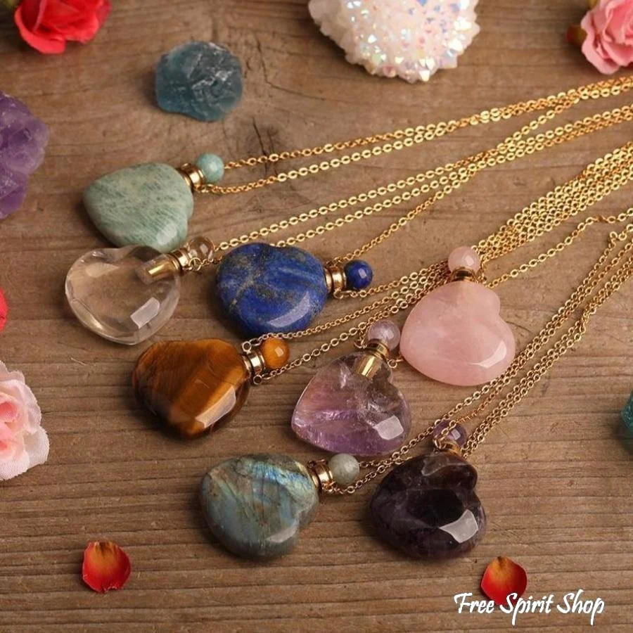 Natural Heart-Shaped Crystal Perfume Bottle Pendant Necklace - Image 6