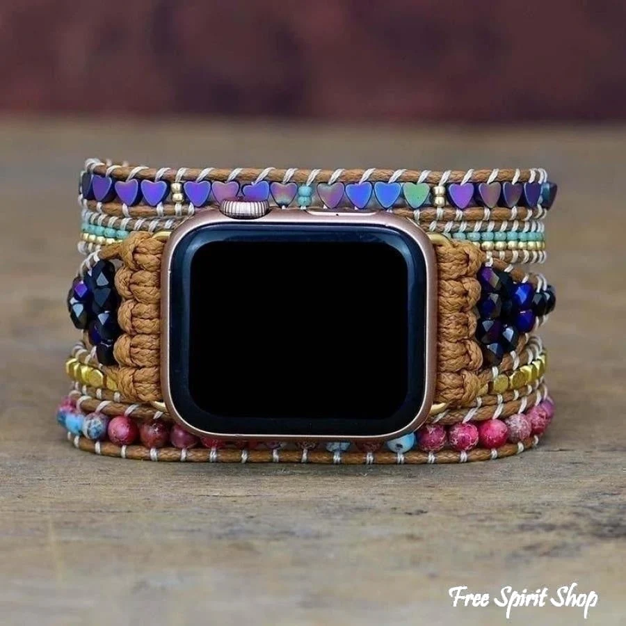 Natural Hematite Heart & Jasper Beaded Apple Watch Band - Image 6