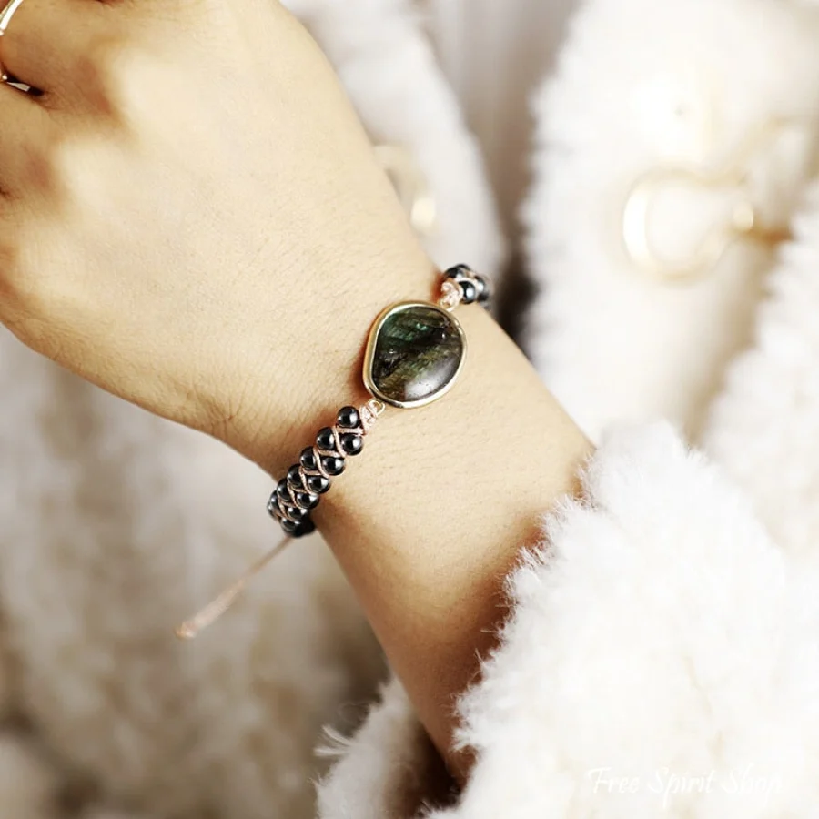 Natural Hematite & Labradorite Braided Bead Bracelet - Image 2