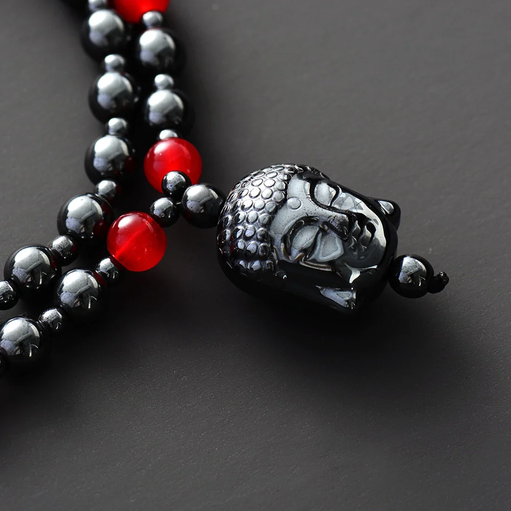Natural Hematite Stone & Buddha Pendant Necklace - Image 3