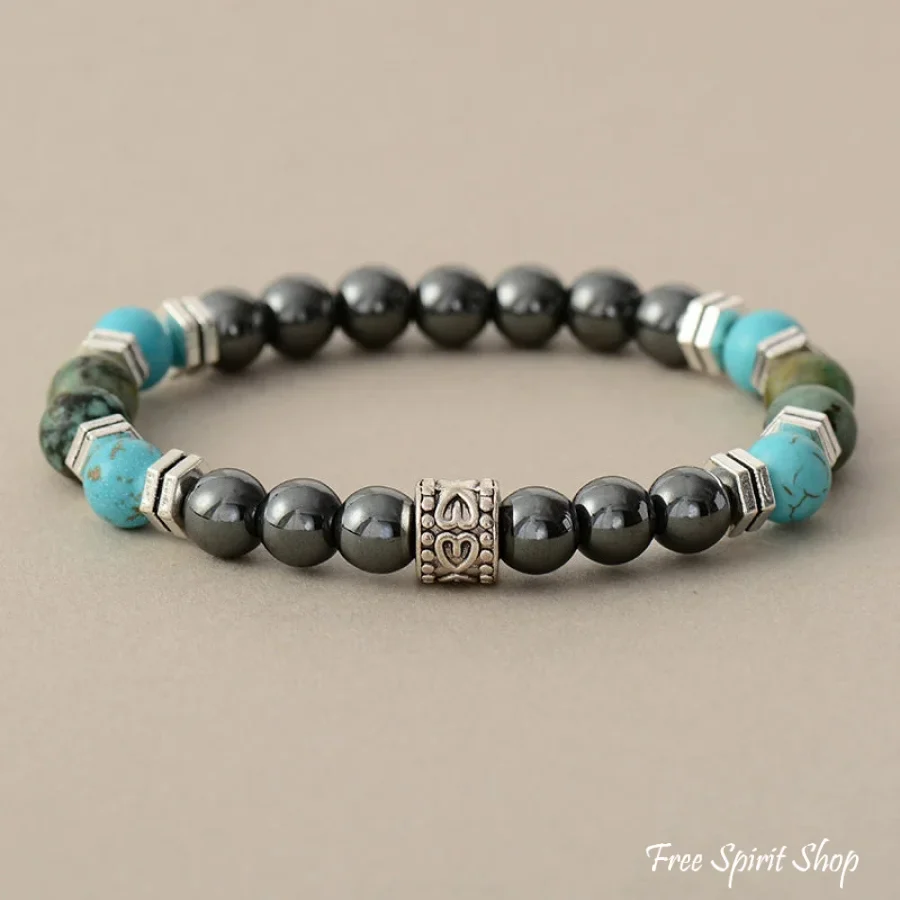 Natural Hematite & Turquoise Bead Bracelet - Image 2