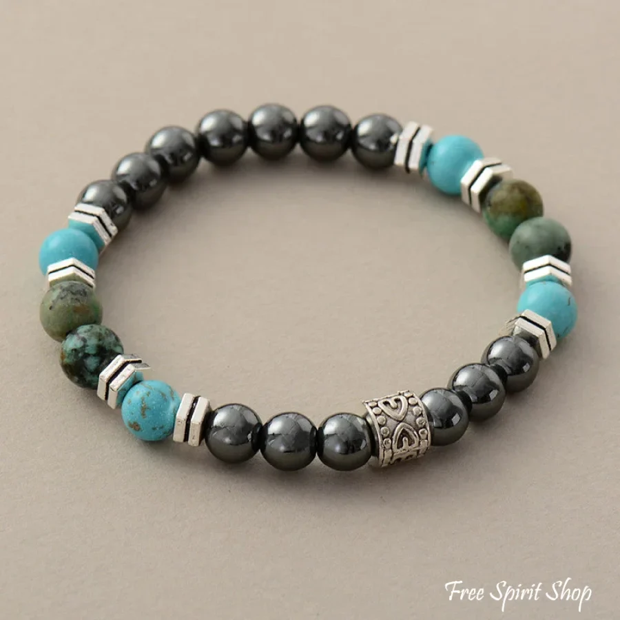 Natural Hematite & Turquoise Bead Bracelet - Image 3