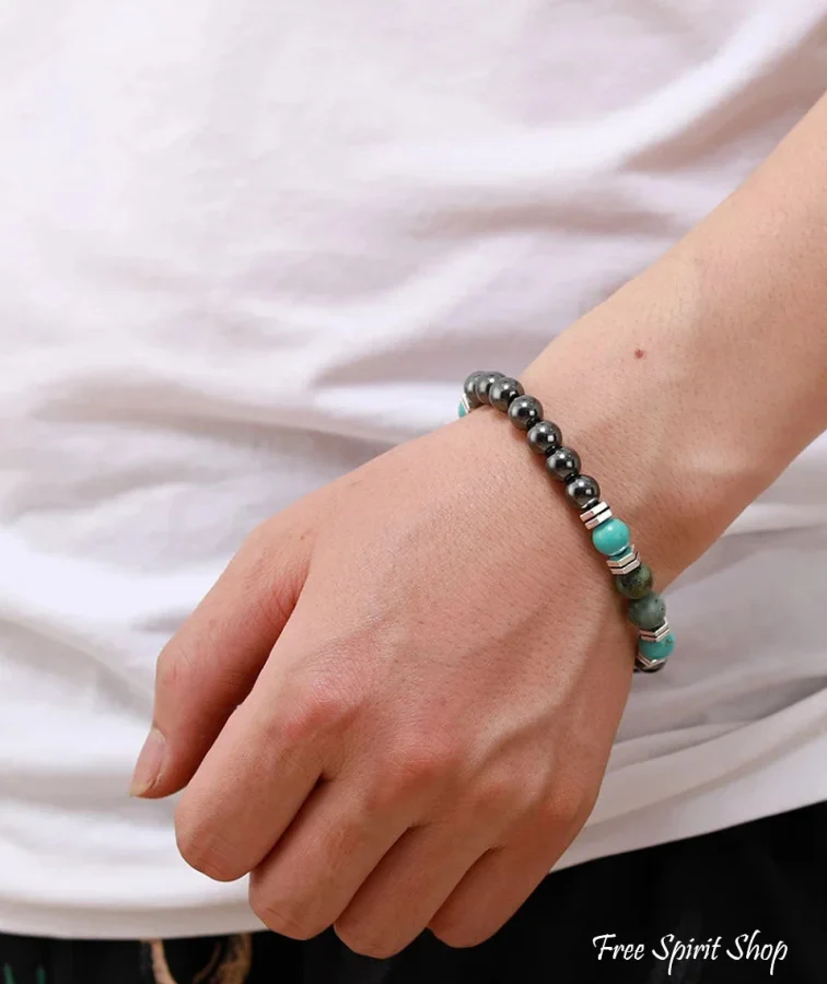 Natural Hematite & Turquoise Bead Bracelet - Image 4